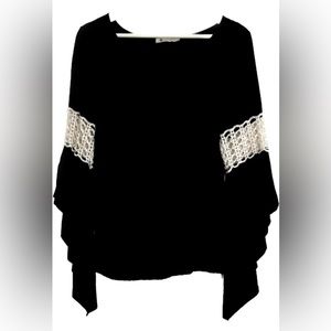 THE IMPECCABLE PIG Small Black soft flowy long sleeve top crochet bell sleeves